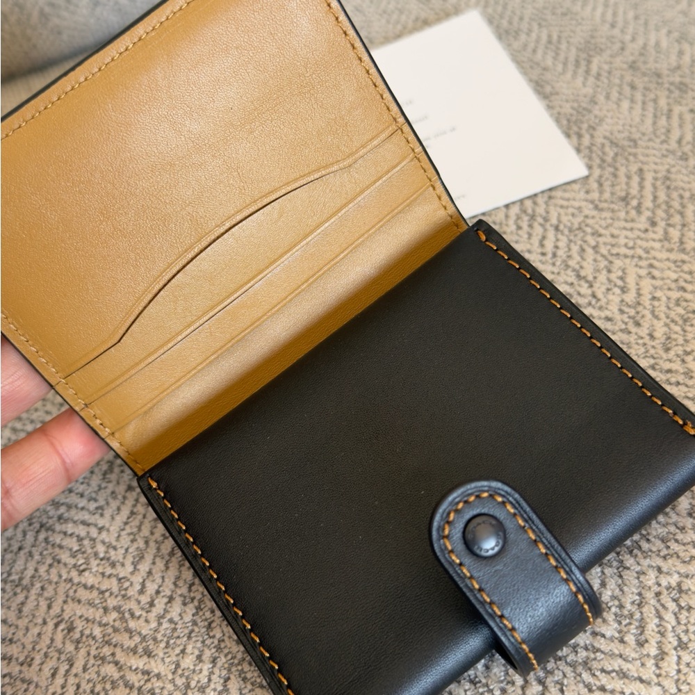 Coach Black Leather Wallet with Tan Stitching - Picture 5 of 7